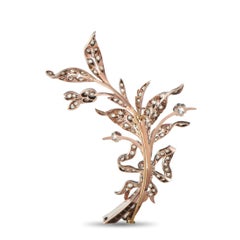Antique 18K Rose Gold and Silver 1.0ct Diamond Floral Leaf Brooch MF14-062626
