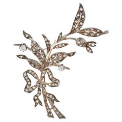 Antique 18K Rose Gold and Silver 1.0ct Diamond Floral Leaf Brooch MF14-062626