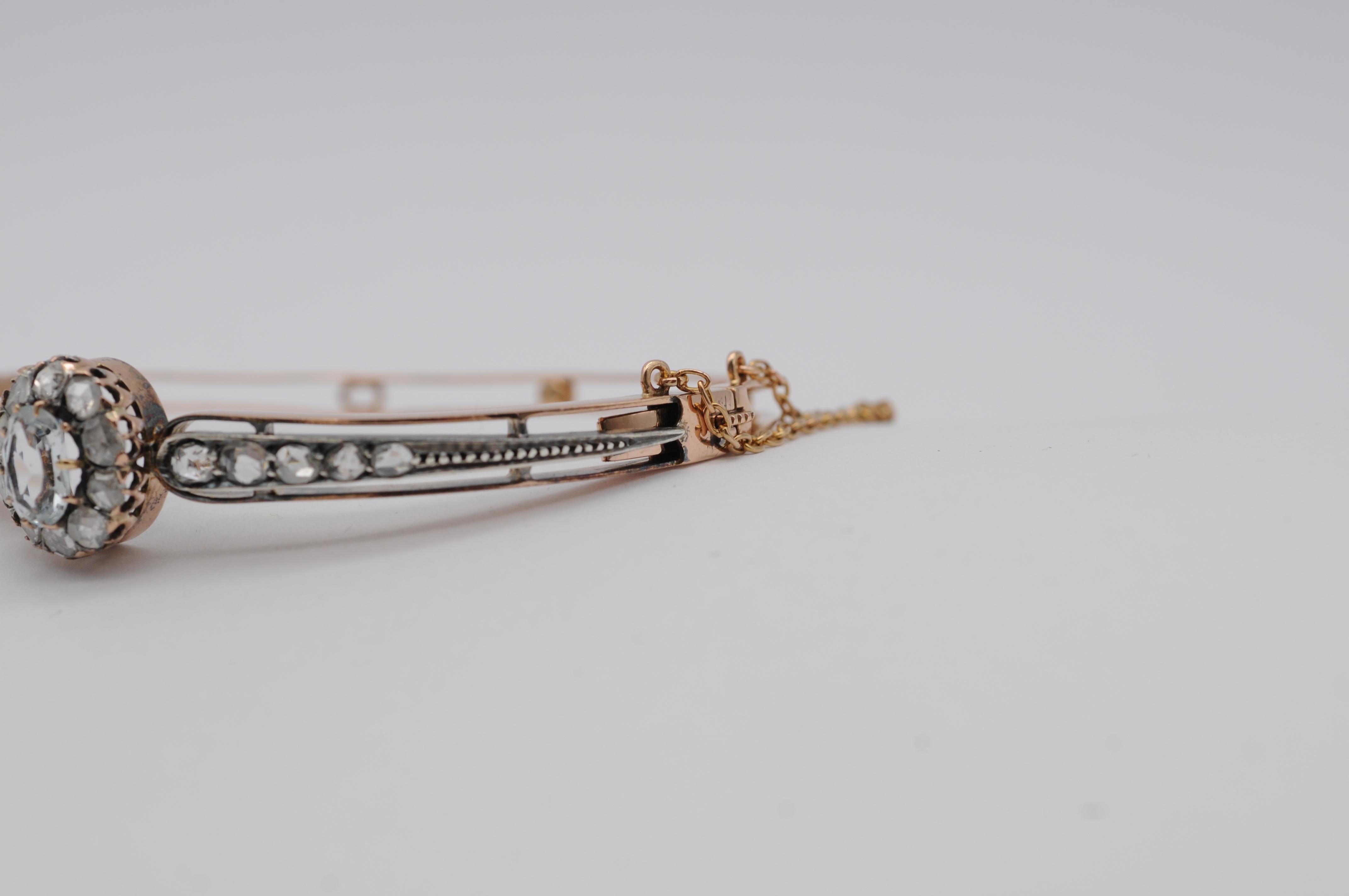 Bracelet ancien en or rose 18 carats avec aigue-marine de taille ancienne et diamants en vente 6