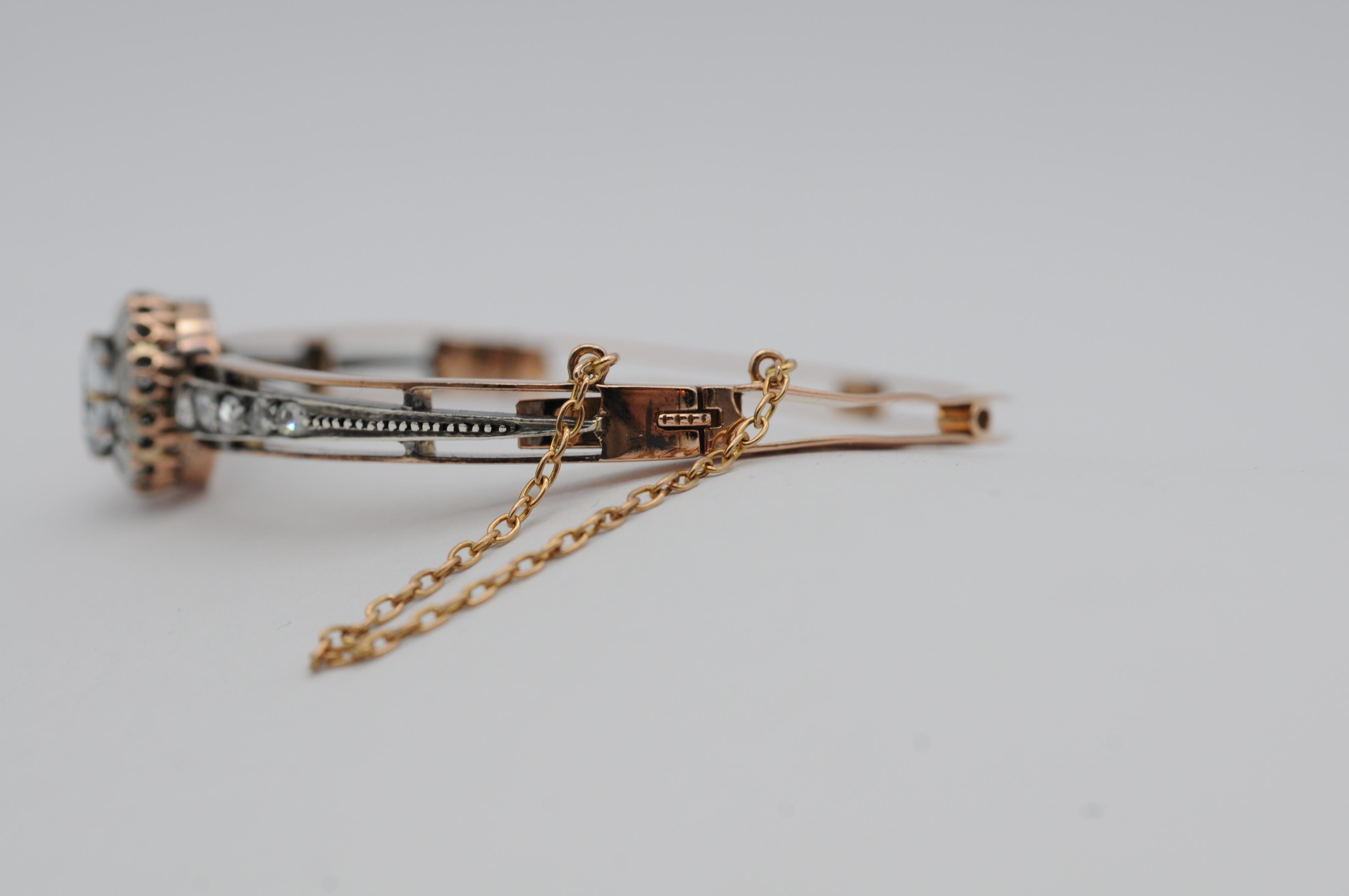 Bracelet ancien en or rose 18 carats avec aigue-marine de taille ancienne et diamants en vente 7