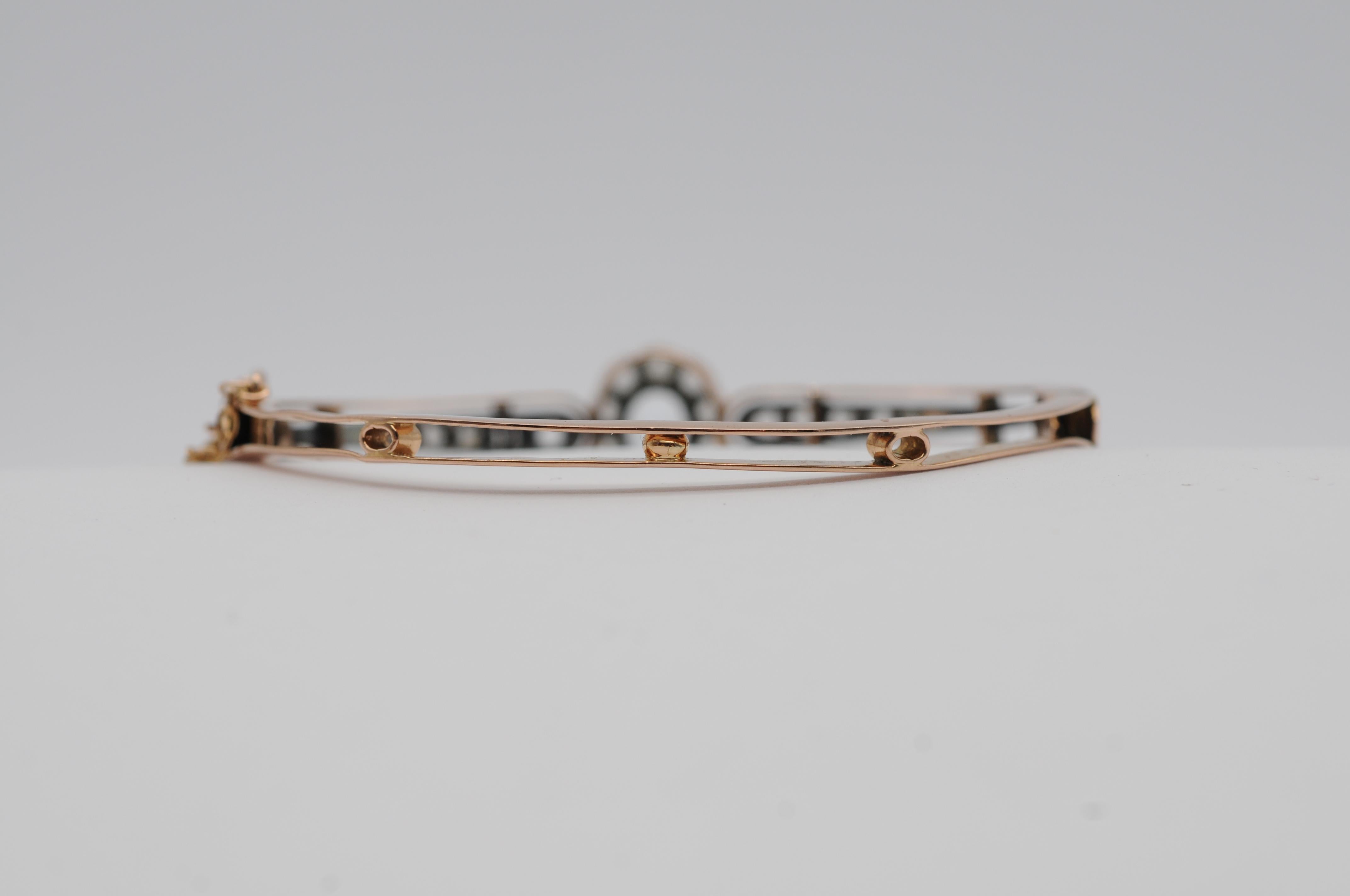 Bracelet ancien en or rose 18 carats avec aigue-marine de taille ancienne et diamants en vente 8