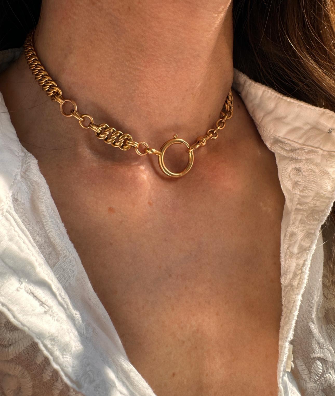 Antike 18 Karat Roségold Double Curb Gliederuhrkette Halskette für Damen oder Herren