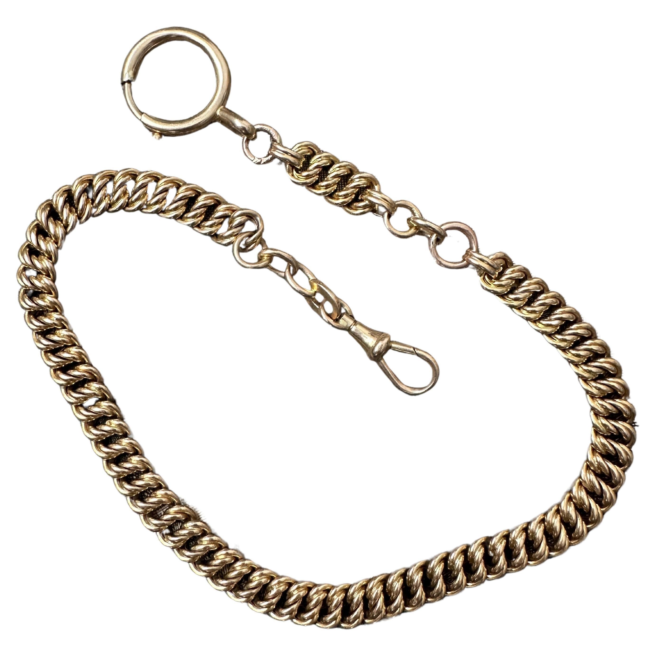 Antique 18K Rose Gold Double Curb Link Watch Chain Necklace For Sale