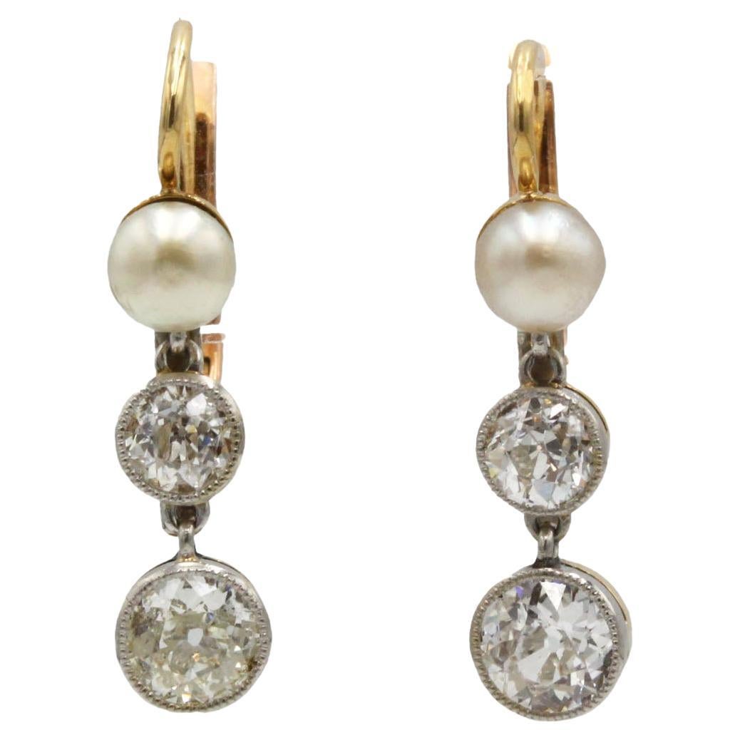 Orecchini pendenti antichi in oro rosa 18 carati con diamanti taglio vecchio (1,50 carati in totale) e pera