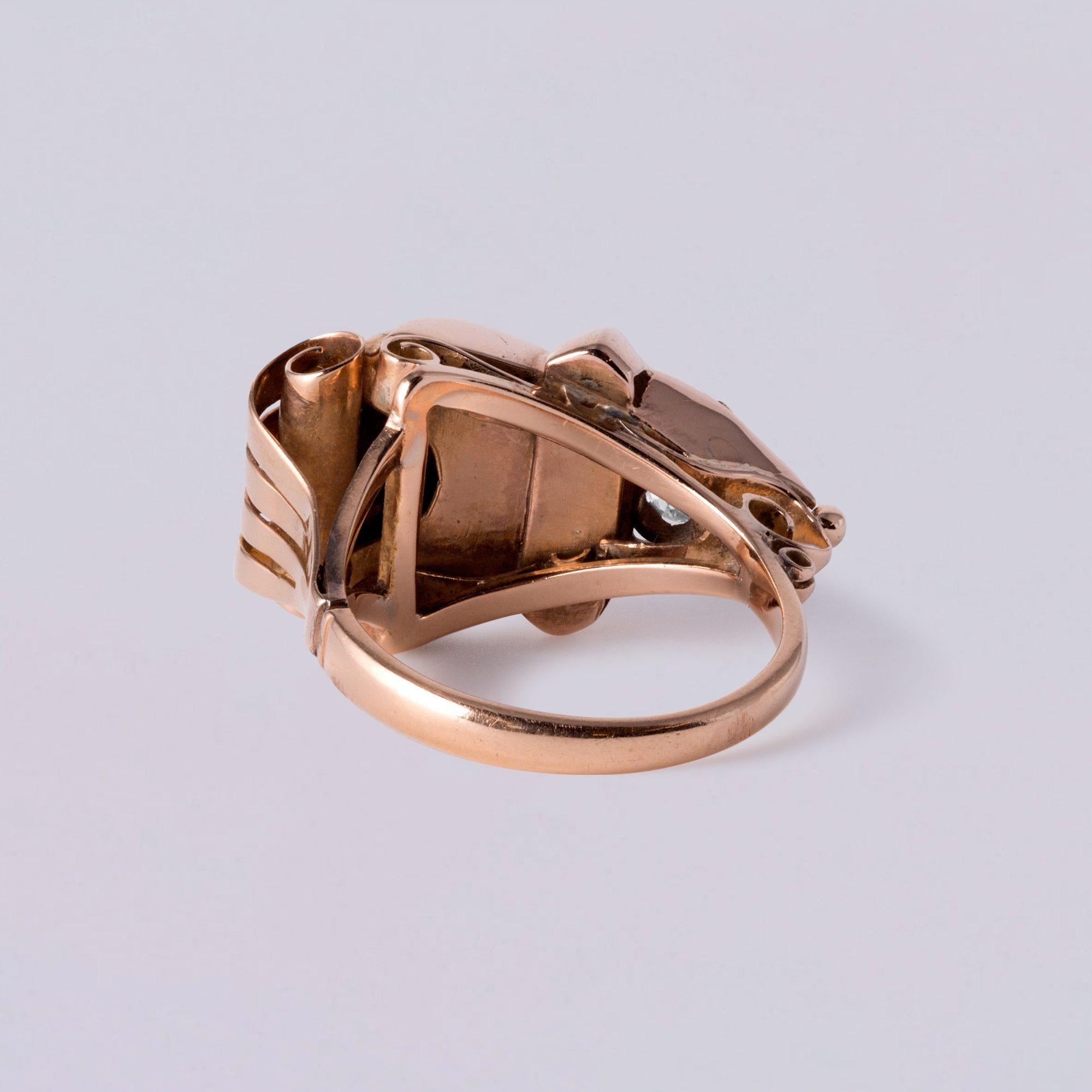 Antiker 18K Rose Gold Old Mine Cut Diamant Statement Ring  Größe 6.5 (Alteuropäischer Brillantschliff) im Angebot