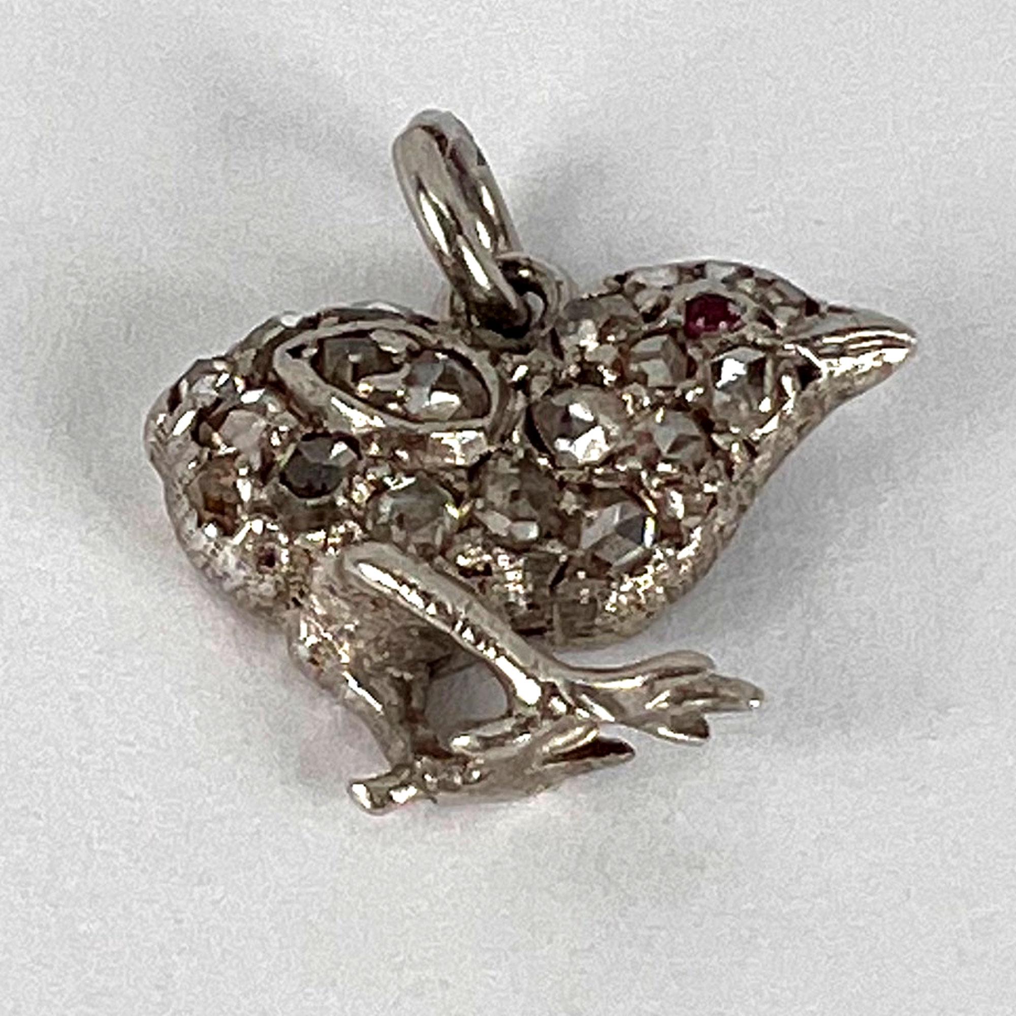 Ciondolo antico in oro rosa 18 carati, argento, rubino, diamante e pulcino in vendita 8
