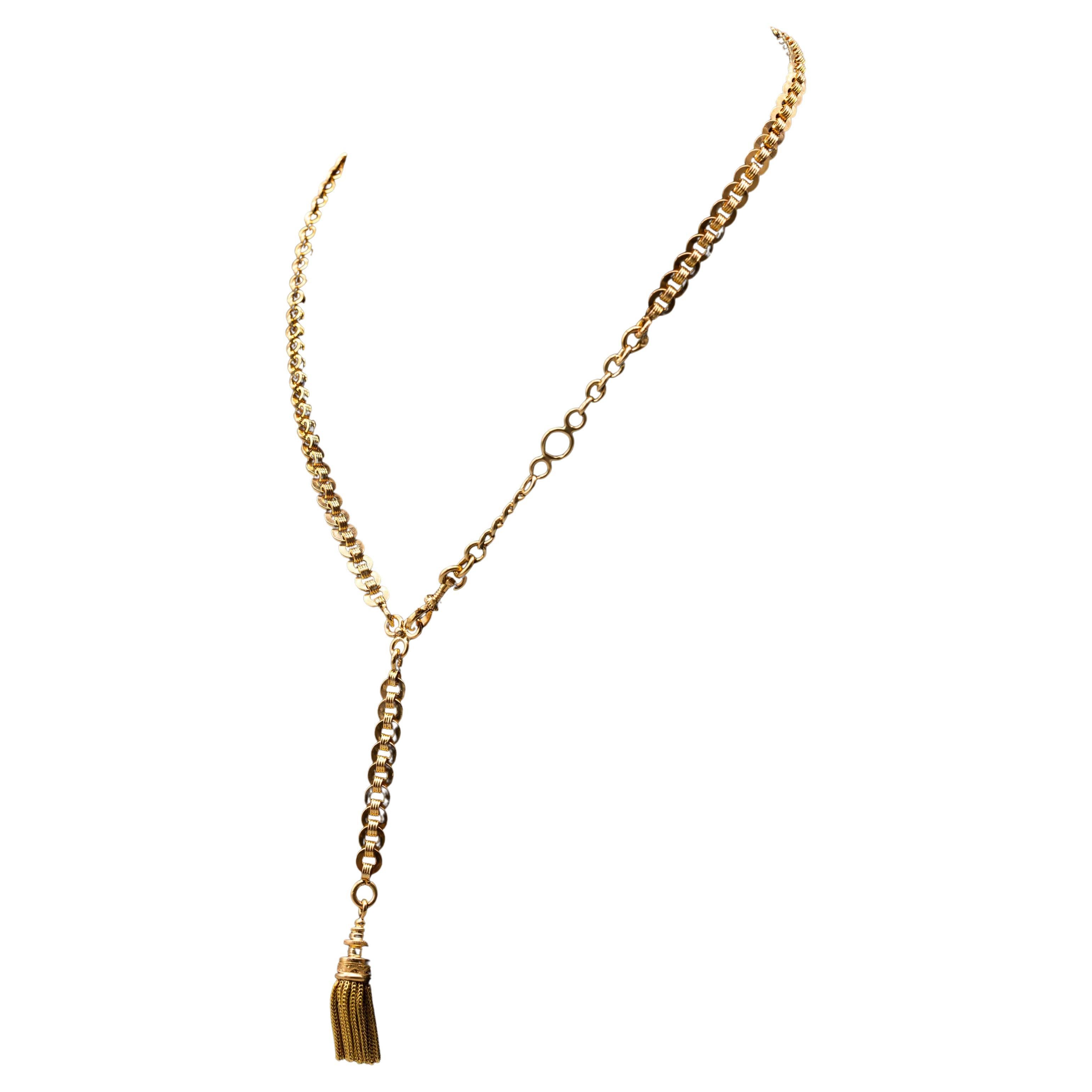 Collier à pampilles antique en or rose 18 carats/link orné unique