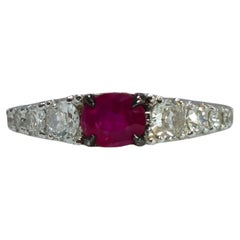 Antique 18K Ruby and Diamond Ring with Old Mine Cut Diamonds