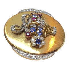 Antique 18K Ruby Sapphire and Diamond Flower Basket Brooch