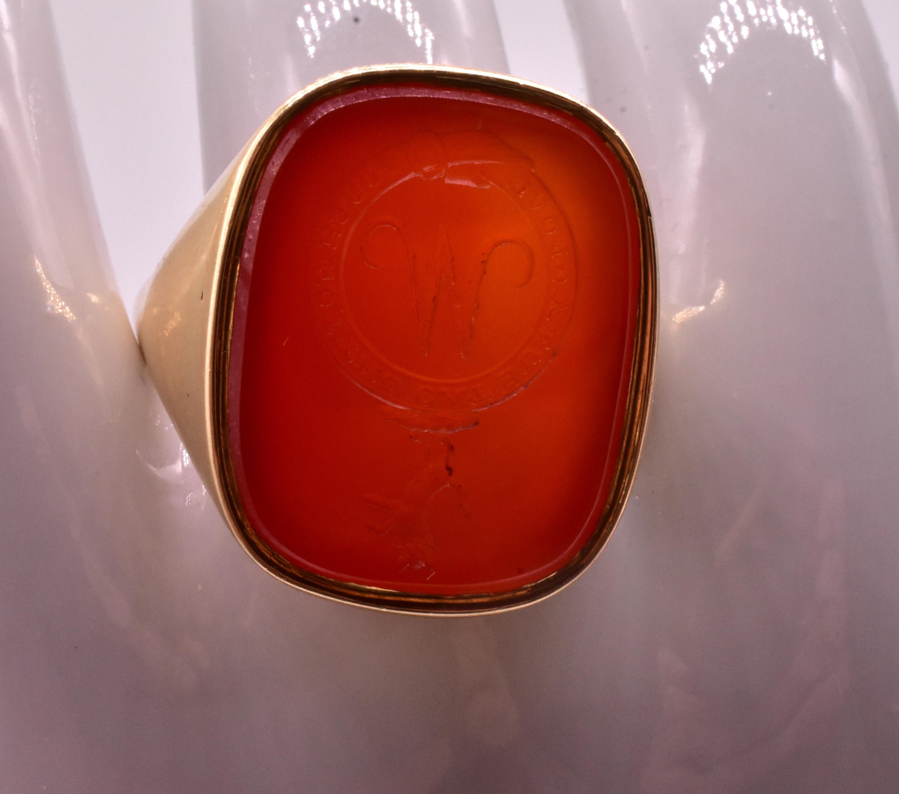 Women's or Men's Antique 18K Scottish Carnelian Signet Ring with 