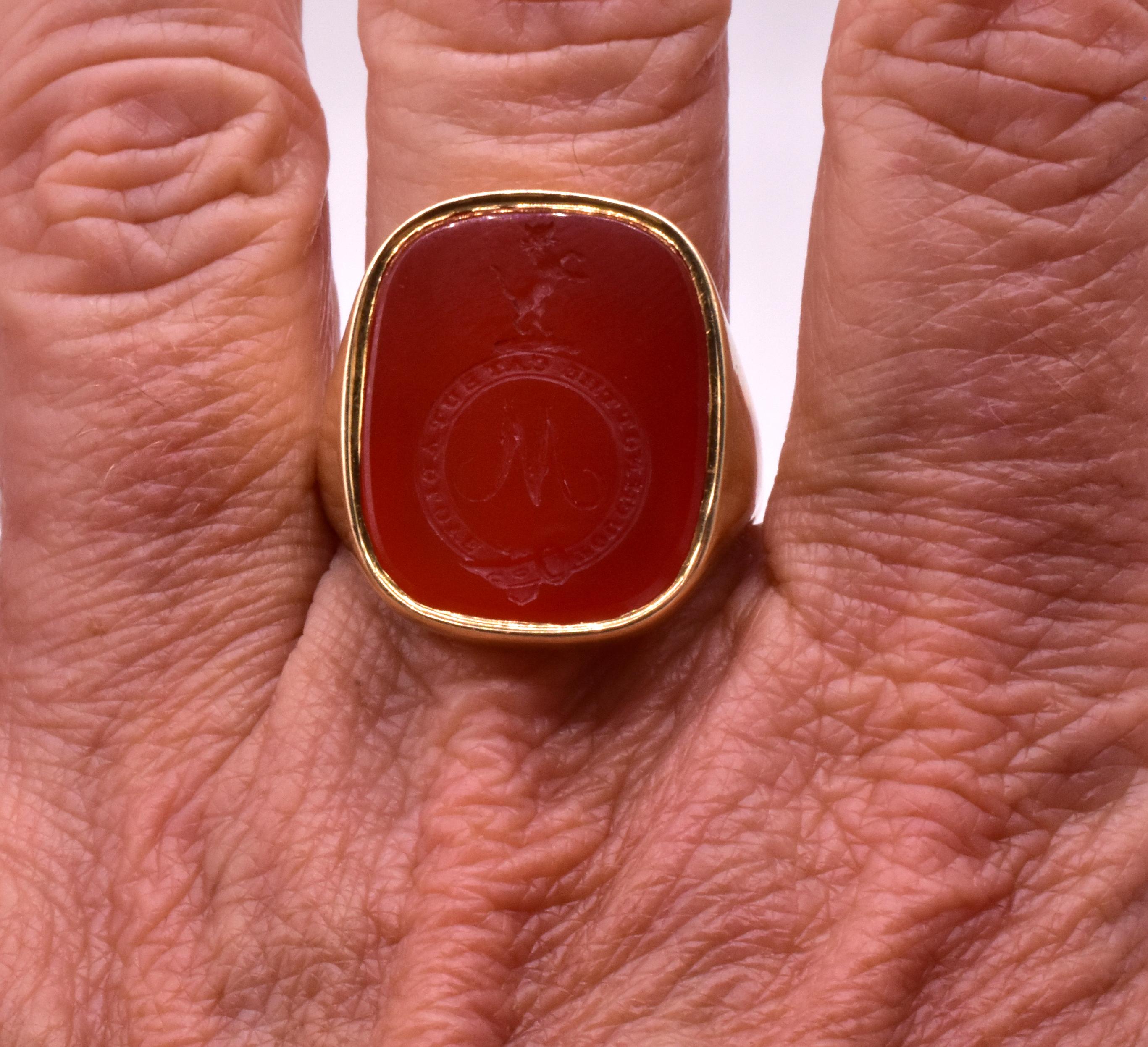 Antique 18K Scottish Carnelian Signet Ring with 