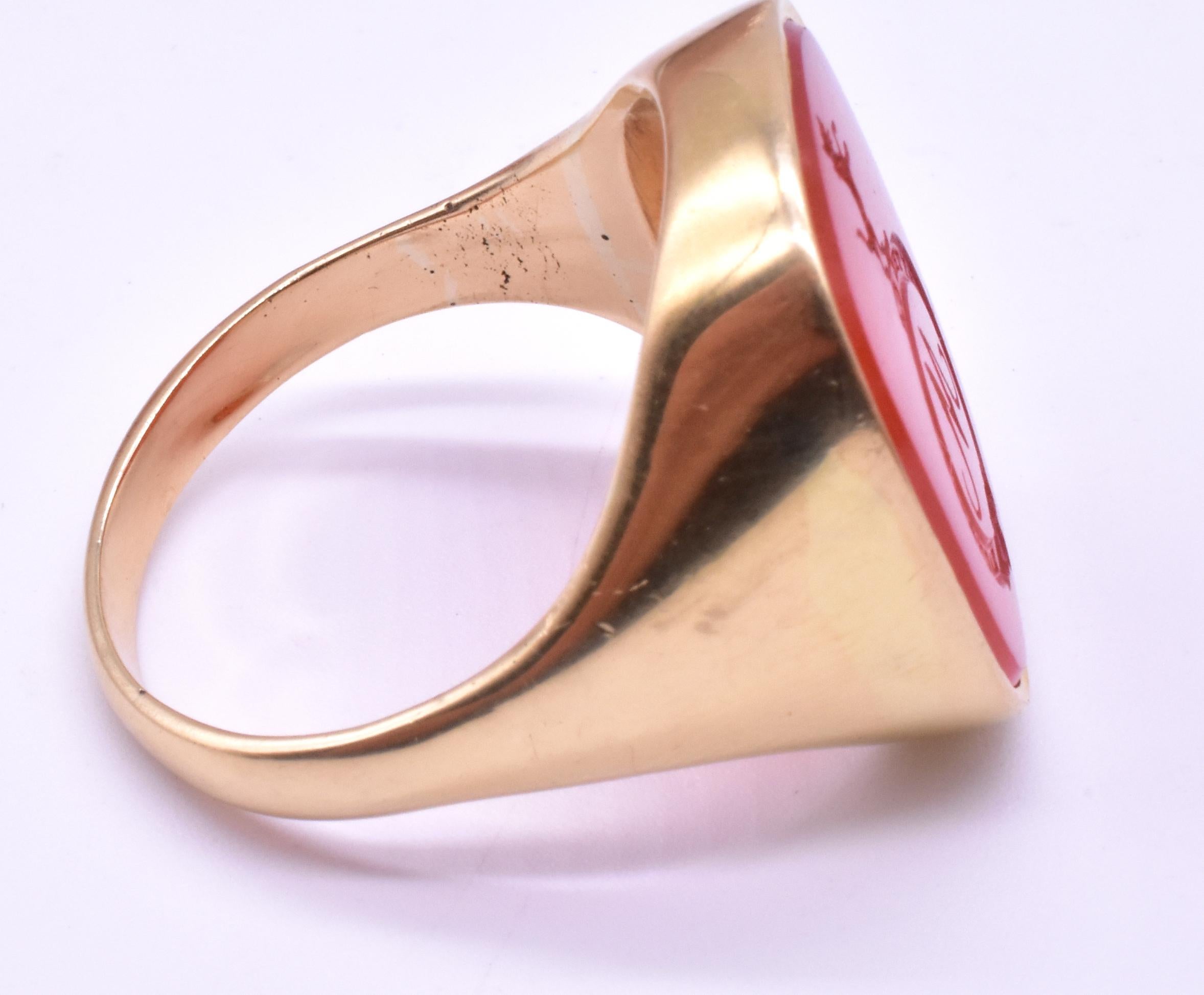 Uncut Antique 18K Scottish Carnelian Signet Ring with 