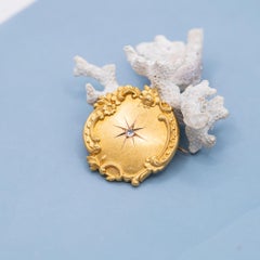 Antique 18K solid Gold Art Nouveau Floral Repoussé Brooch - rose cut diamond