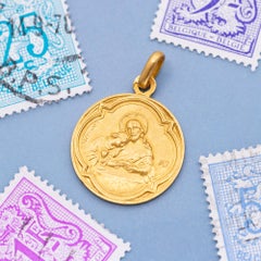 Antique 18K Solid Gold Religious Pendant, French Holy Communion Charm 1913 VH