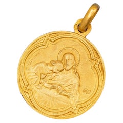 Antique 18K Solid Gold Religious Pendant, French Holy Communion Charm 1913 VH