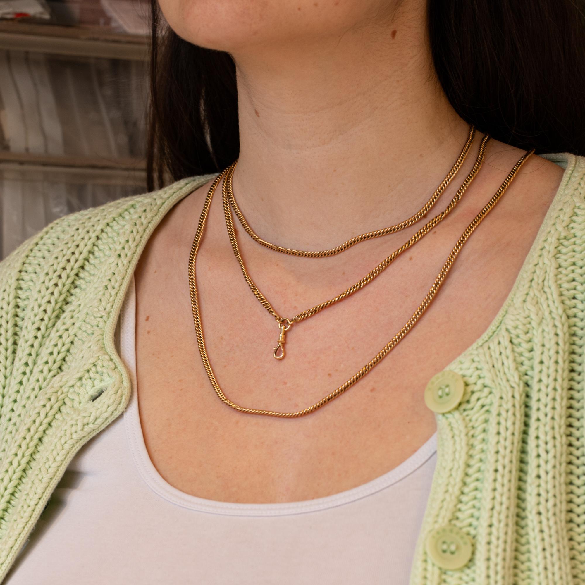 Sautoir ancien en or massif 18 carats - collier de longue garde - chaîne à boucle creuse - 150 cm 5