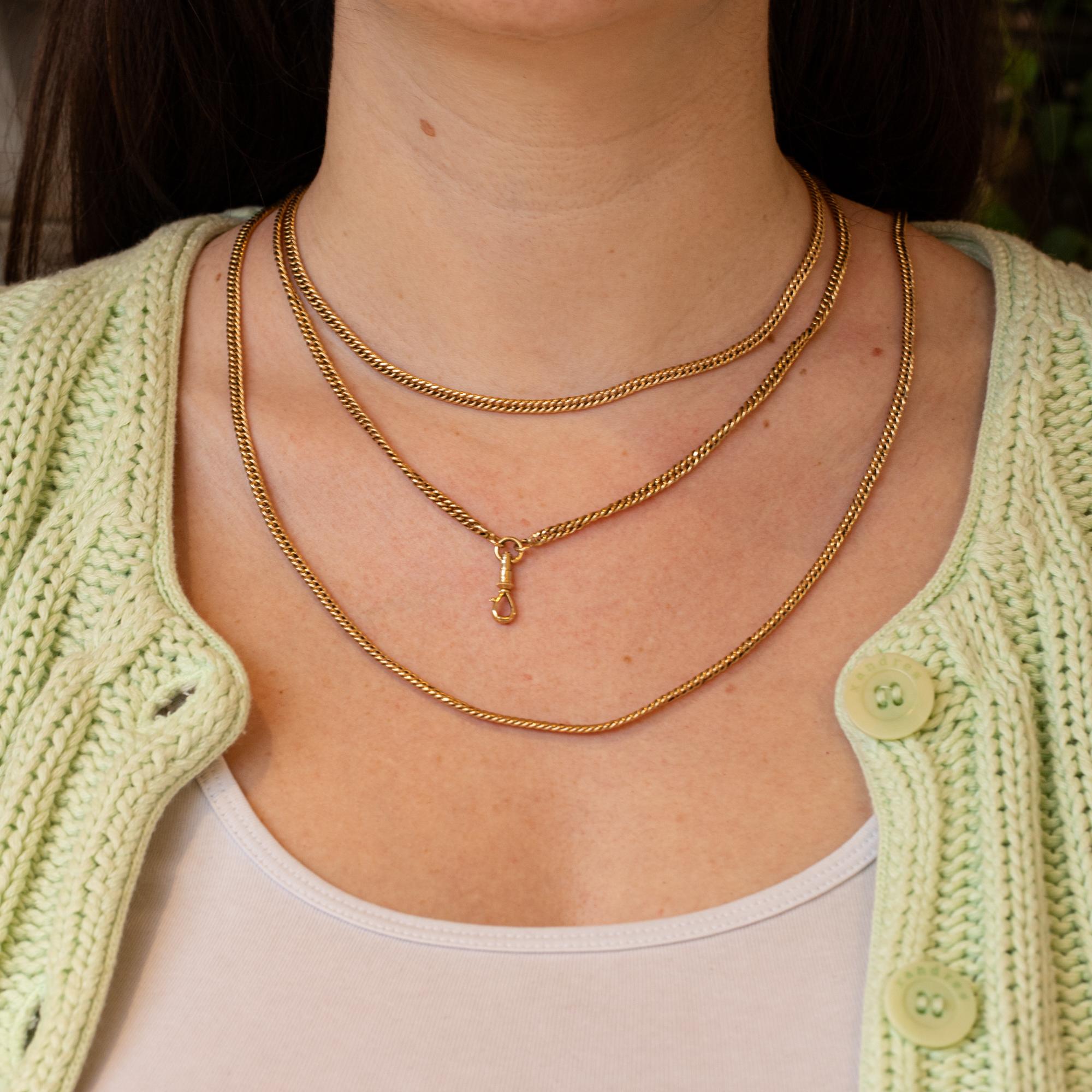 Sautoir ancien en or massif 18 carats - collier de longue garde - chaîne à boucle creuse - 150 cm 6