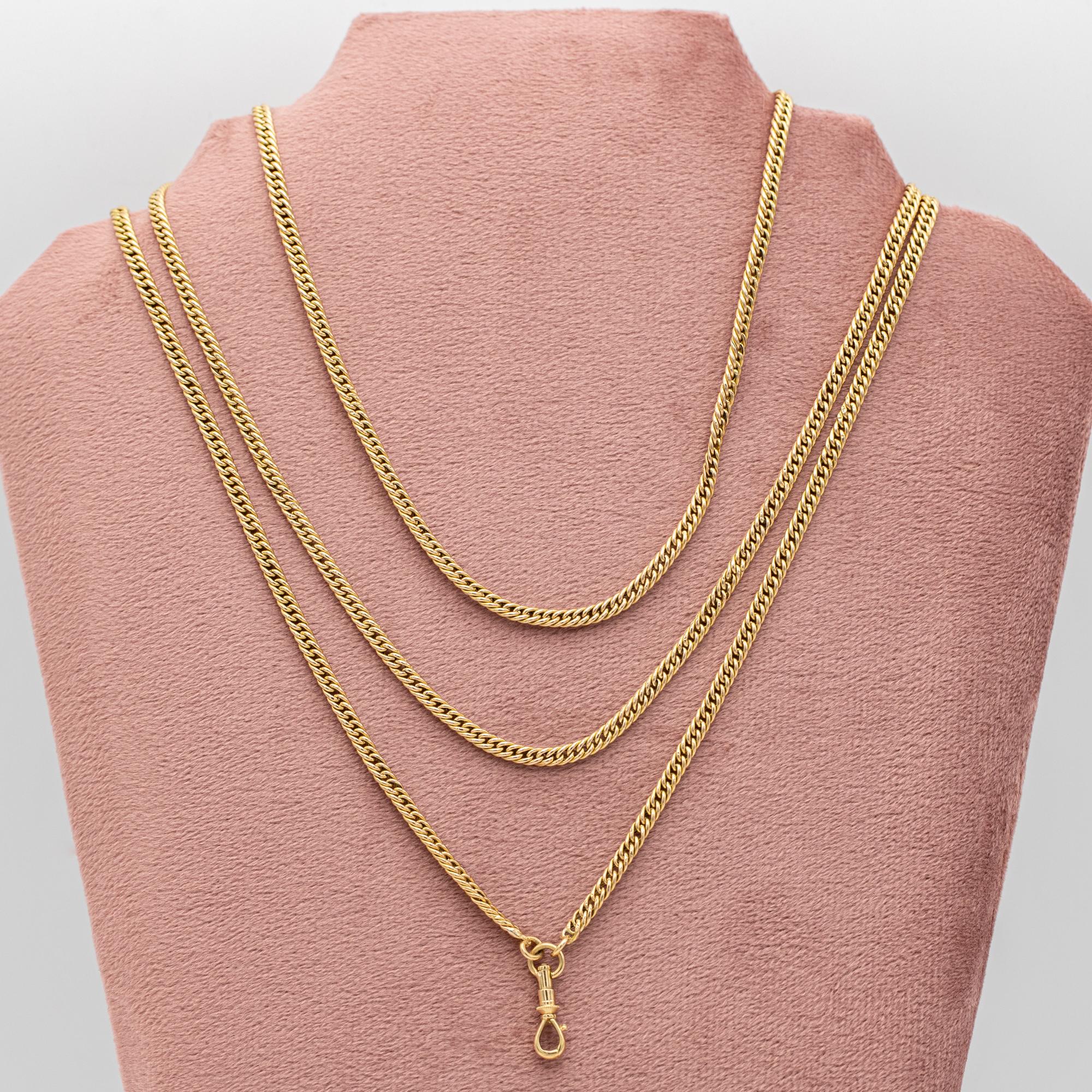 Sautoir ancien en or massif 18 carats - collier de longue garde - chaîne à boucle creuse - 150 cm Bon état à Antwerp, BE