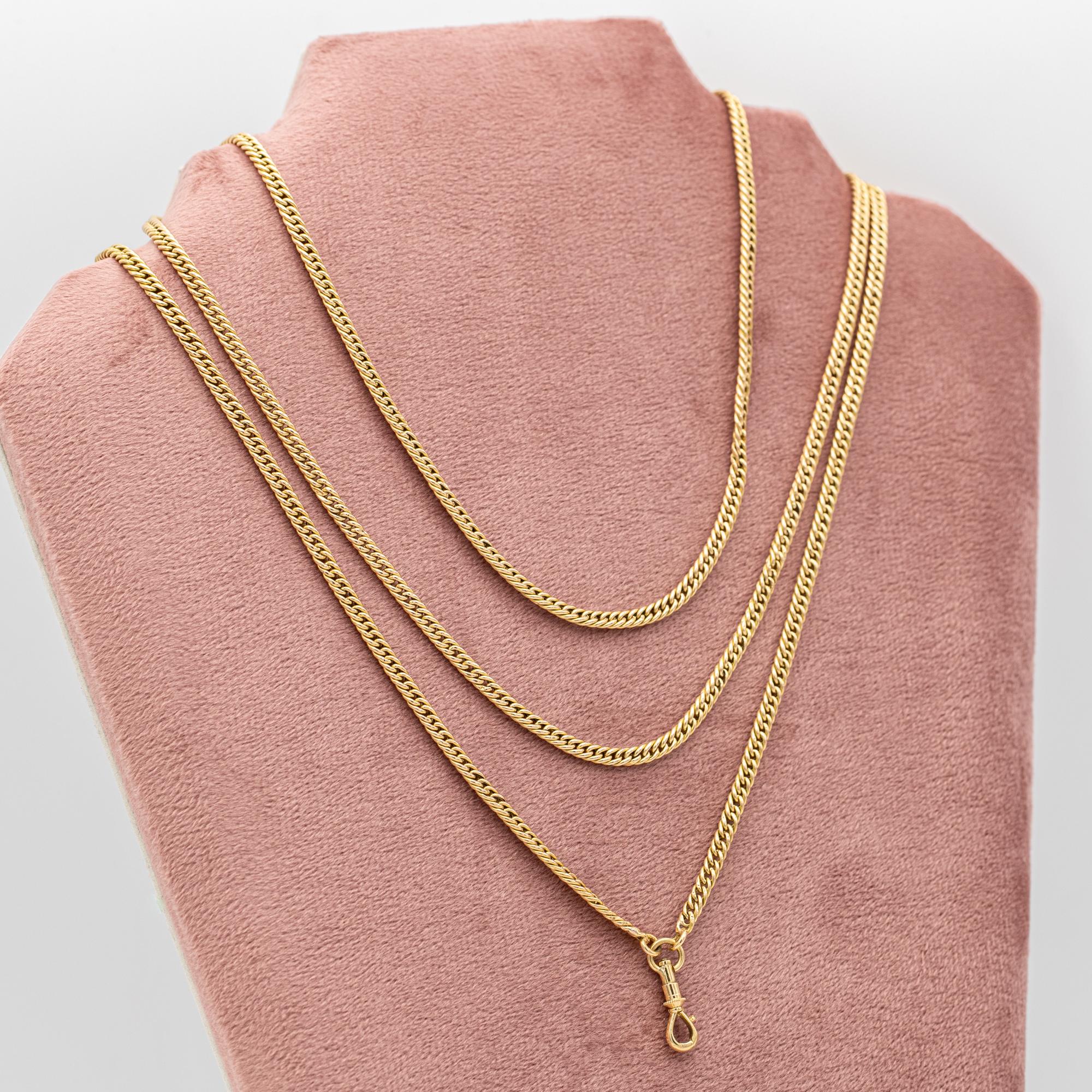  Sautoir ancien en or massif 18 carats - collier de longue garde - chaîne à boucle creuse - 150 cm Unisexe 