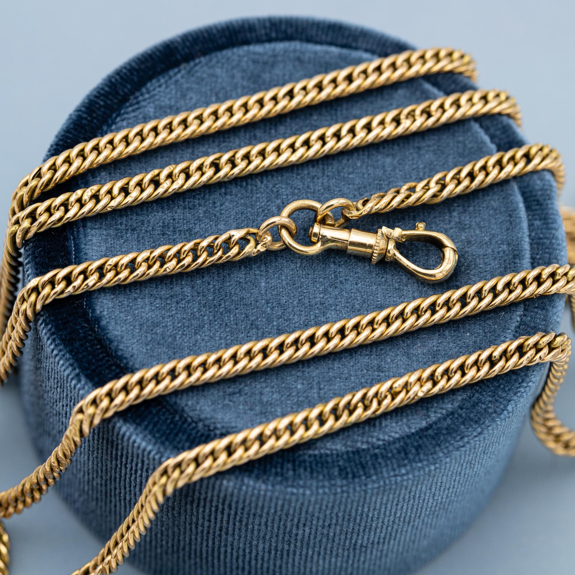 Sautoir ancien en or massif 18 carats - collier de longue garde - chaîne à boucle creuse - 150 cm 1