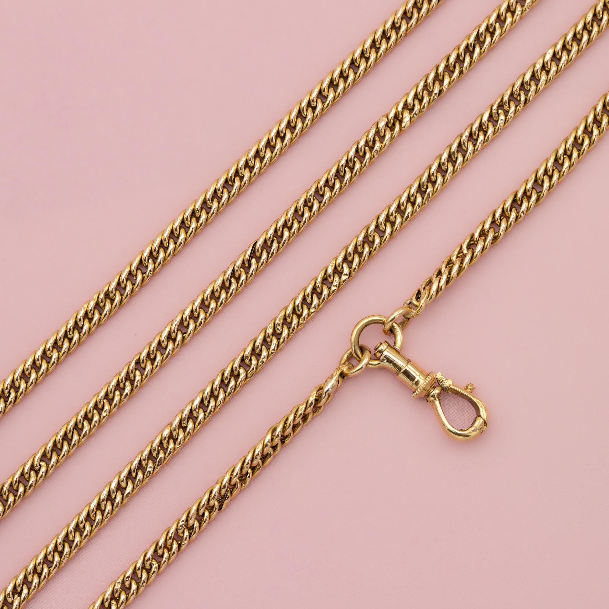 Sautoir ancien en or massif 18 carats - collier de longue garde - chaîne à boucle creuse - 150 cm 2