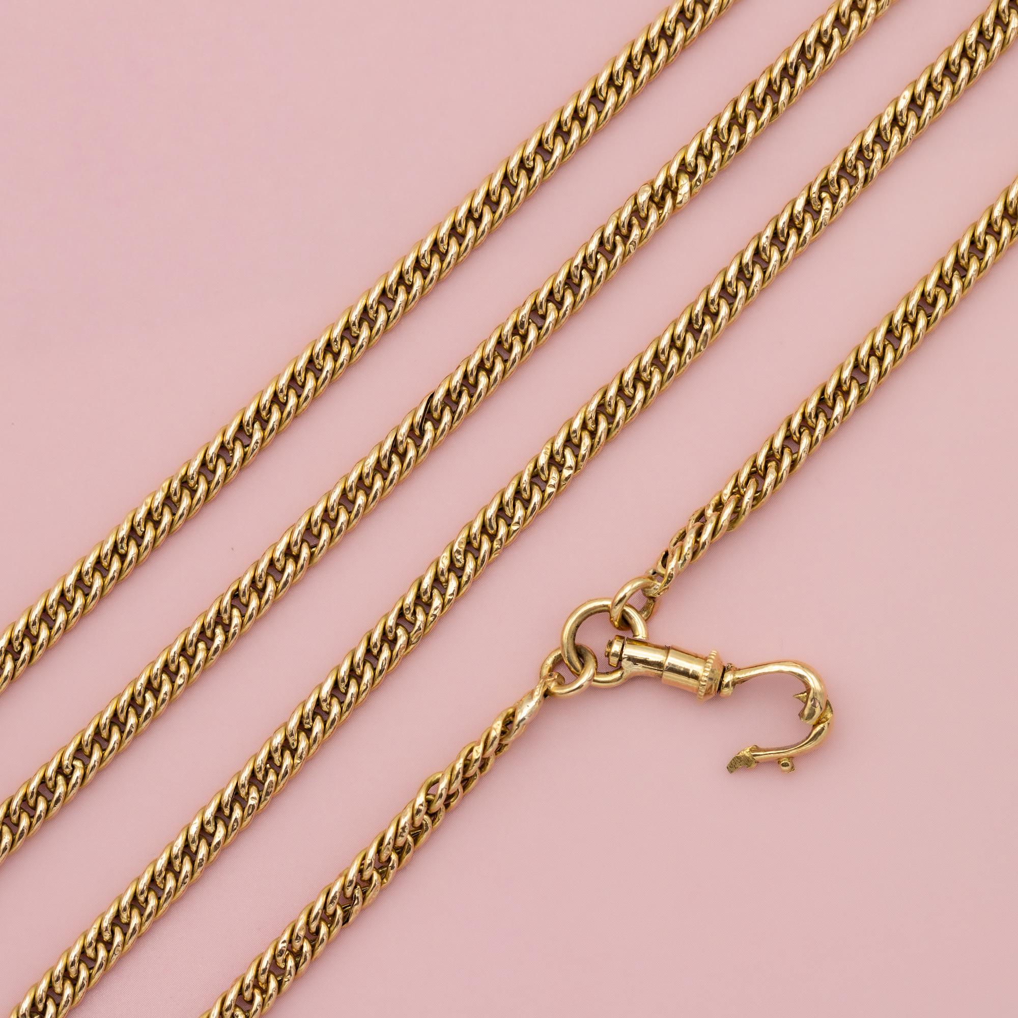 Sautoir ancien en or massif 18 carats - collier de longue garde - chaîne à boucle creuse - 150 cm 3