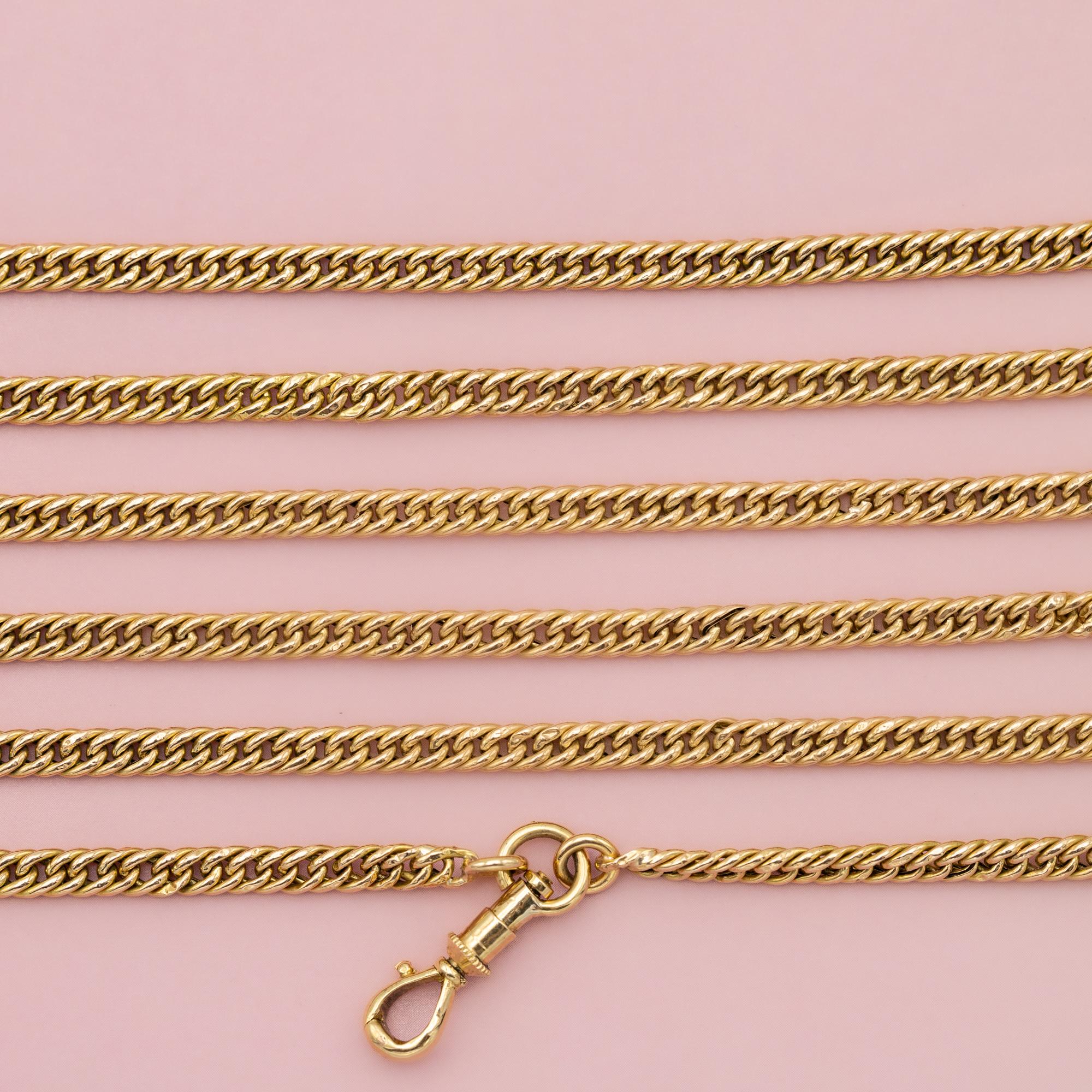 Sautoir ancien en or massif 18 carats - collier de longue garde - chaîne à boucle creuse - 150 cm 4