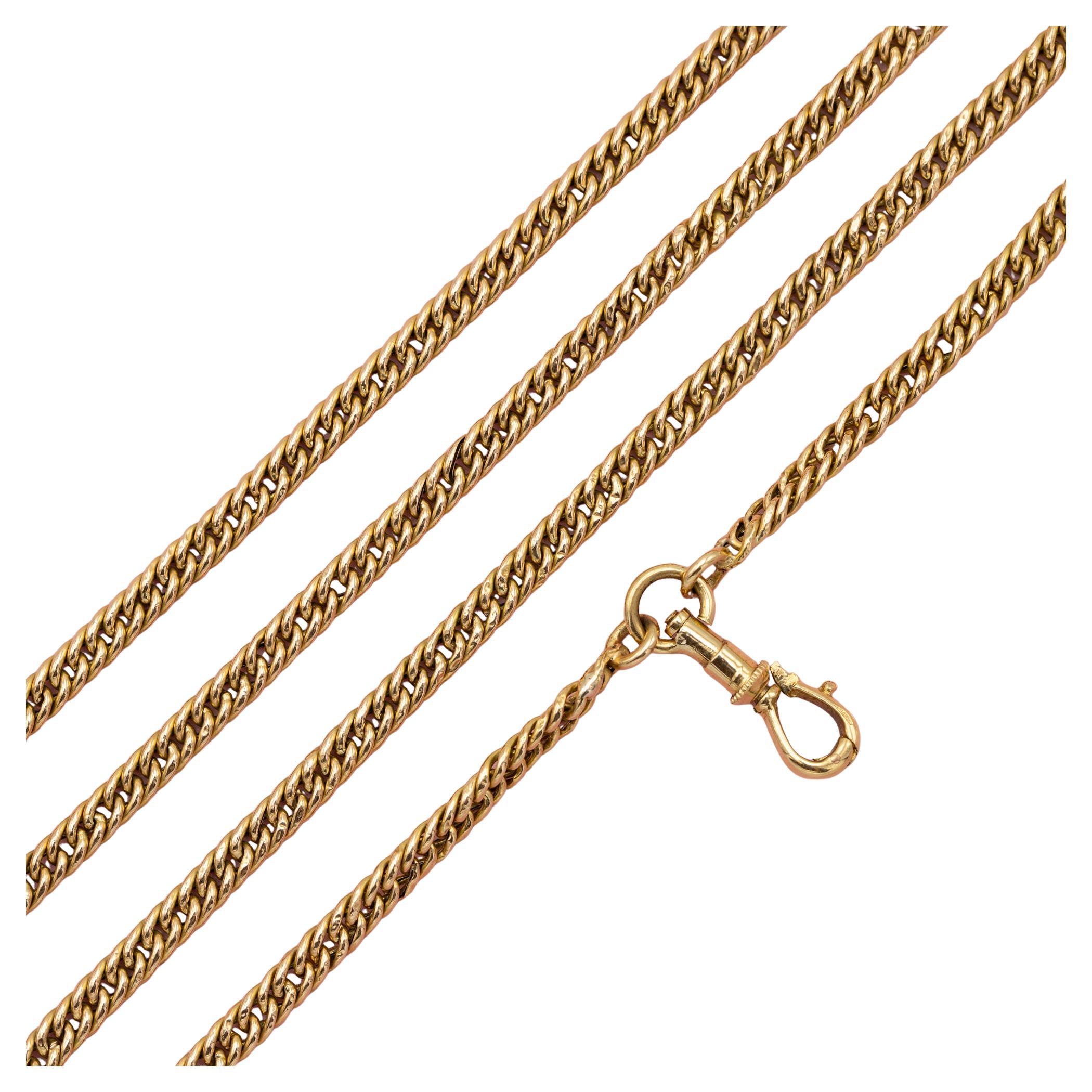 Antique 18k solid gold Sautoir - long guard necklace - Hollow curb chain - 150cm