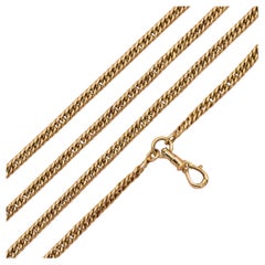 Antique 18k solid gold Sautoir - long guard necklace - Hollow curb chain - 150cm