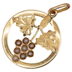 Antique 18K solid Gold Victorian pendant – Grape Pearl Floral Design