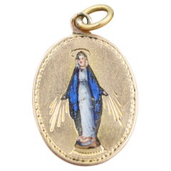 Antique 18K solid yellow Gold Virgin Mary Medal with enamel – Miraculous Medal
