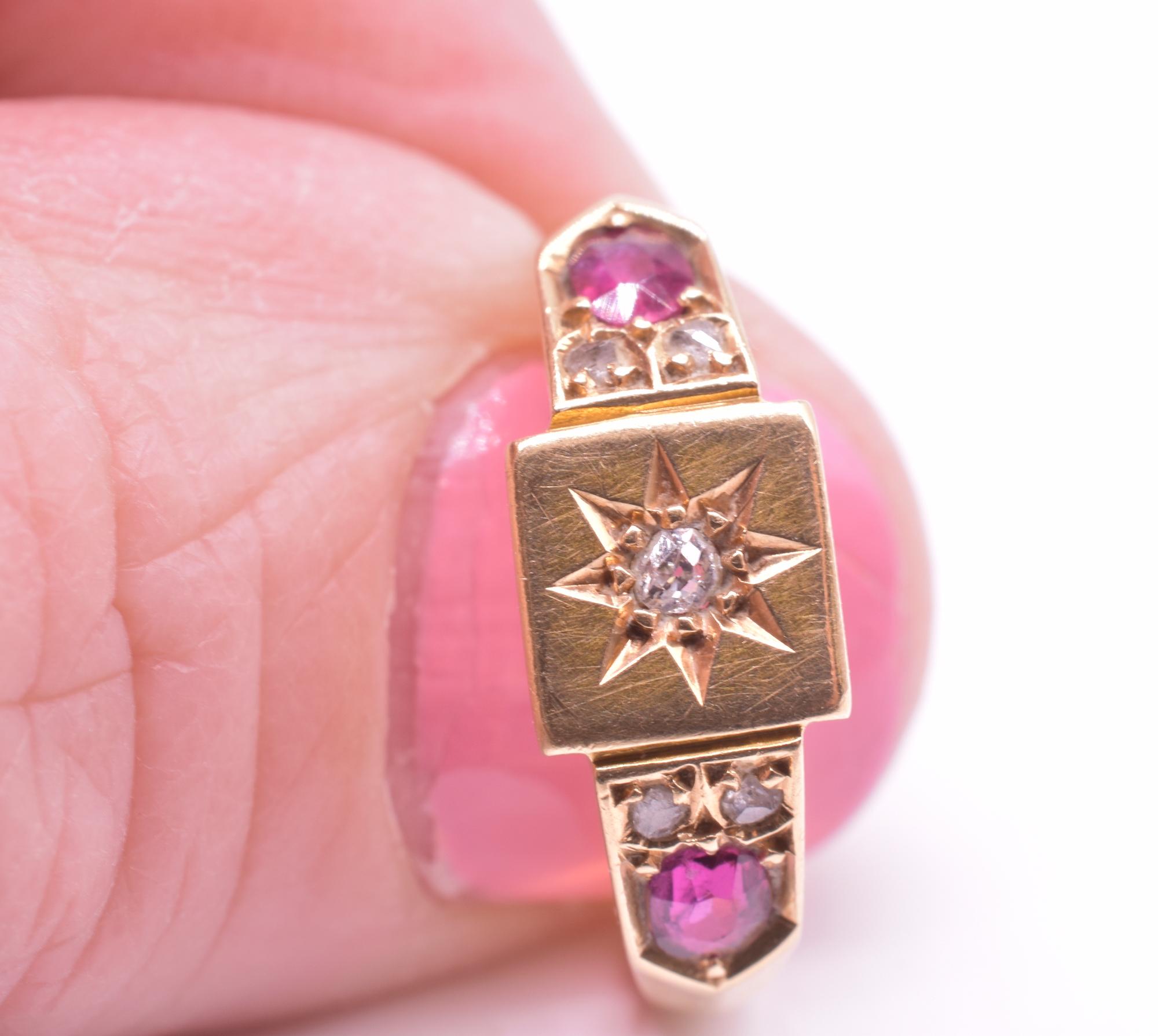 Antiker 18 Karat Rubin- und Diamantring mit Sternenbesatz, HM Birmingham, 1903 (Viktorianisch)