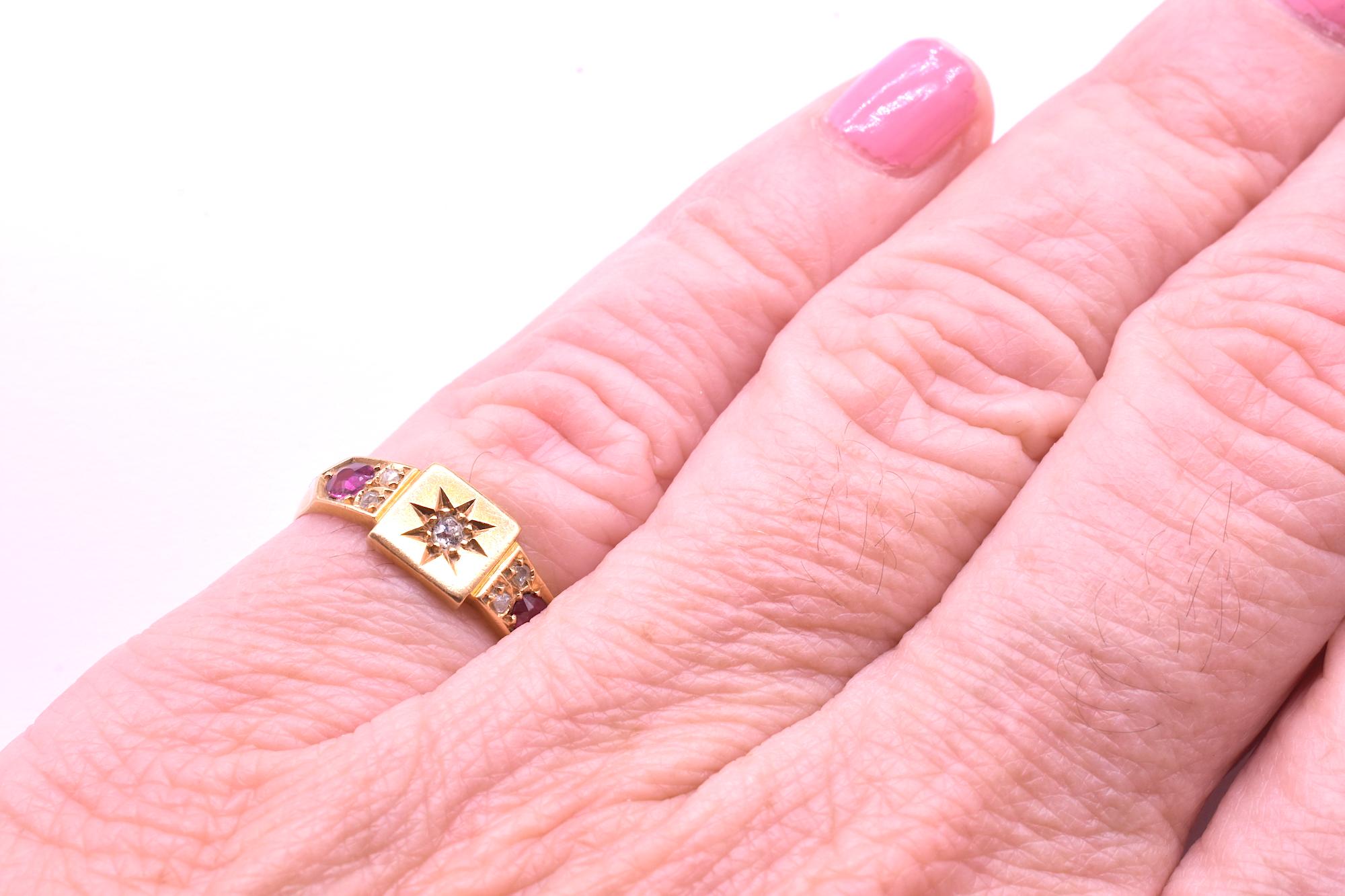 Antiker 18 Karat Rubin- und Diamantring mit Sternenbesatz, HM Birmingham, 1903 2