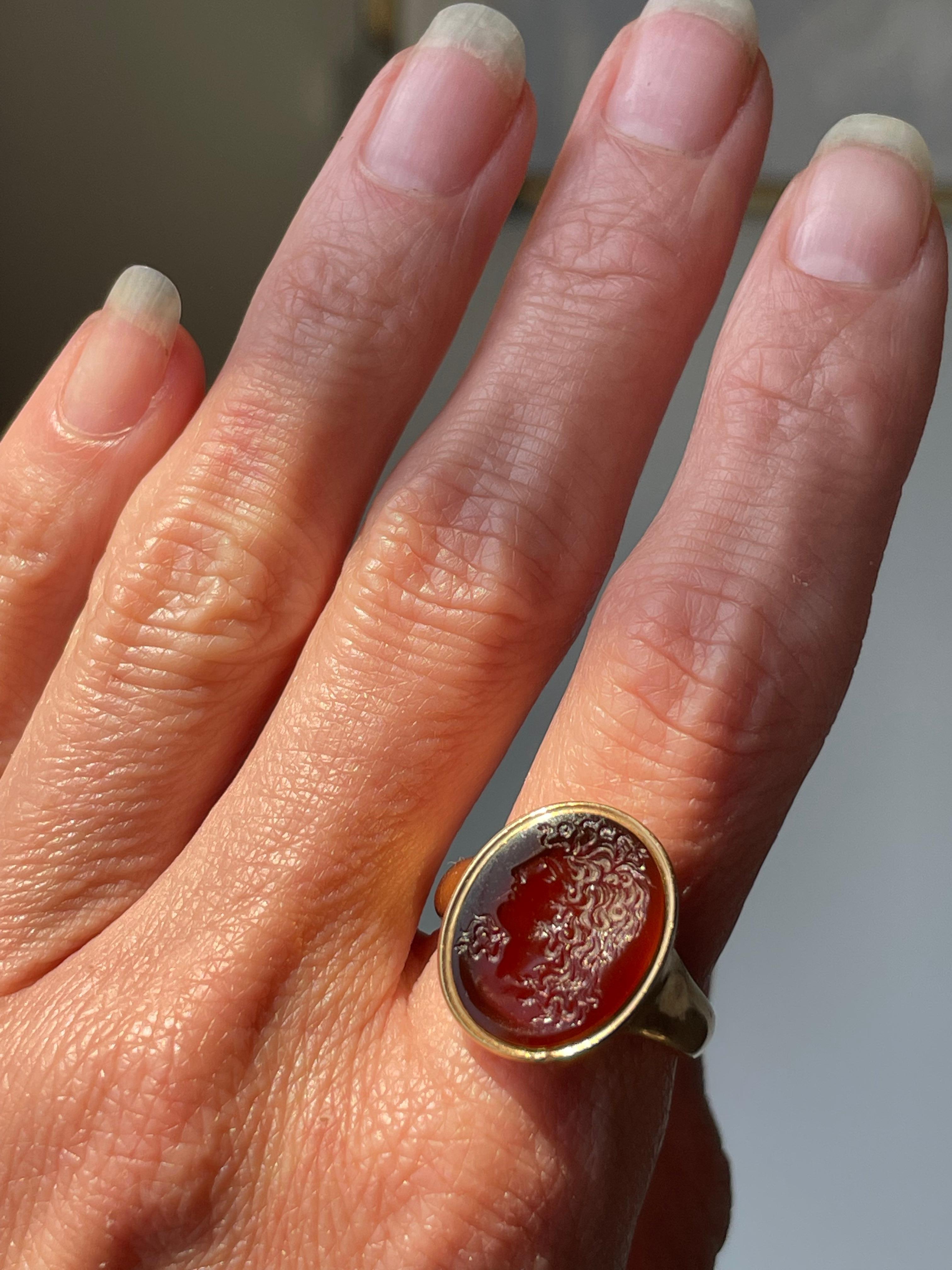 Oval Cut Antique 18K TB Starr Medusa Intaglio Ring For Sale