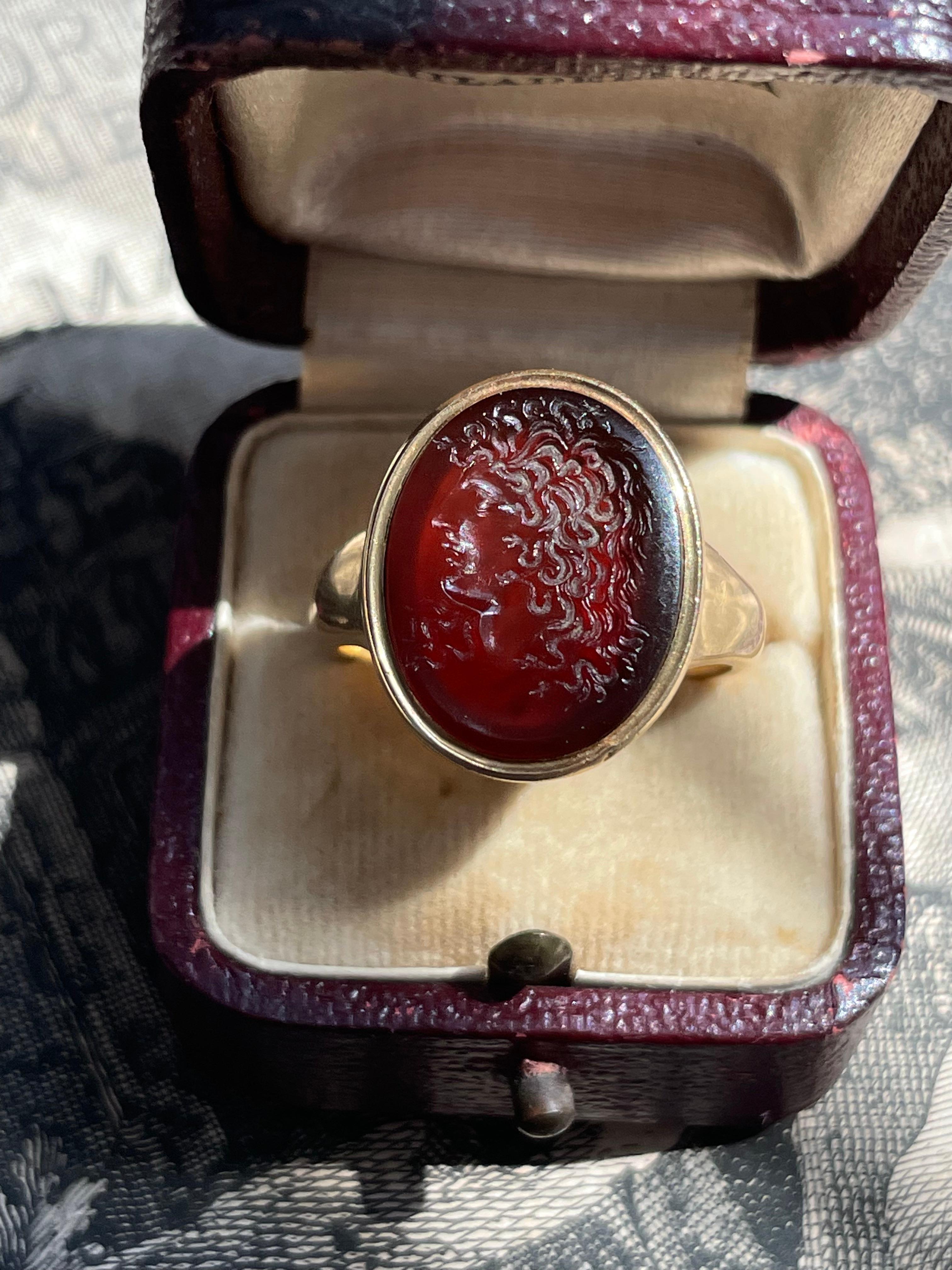 Antique 18K TB Starr Medusa Intaglio Ring For Sale 1