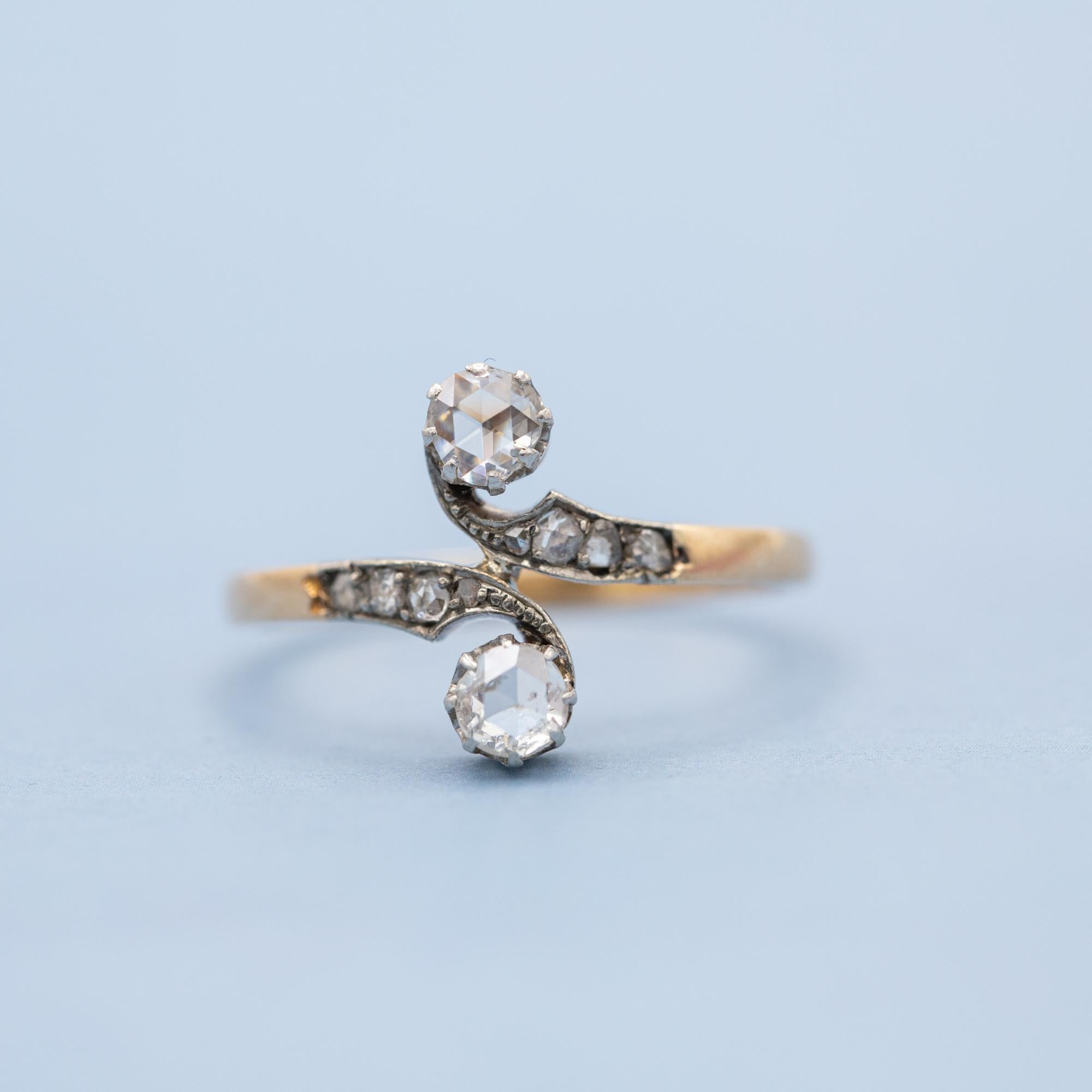 Antique 18K Toi et Moi ring - love ring - natural rose cut diamonds - engagement 4