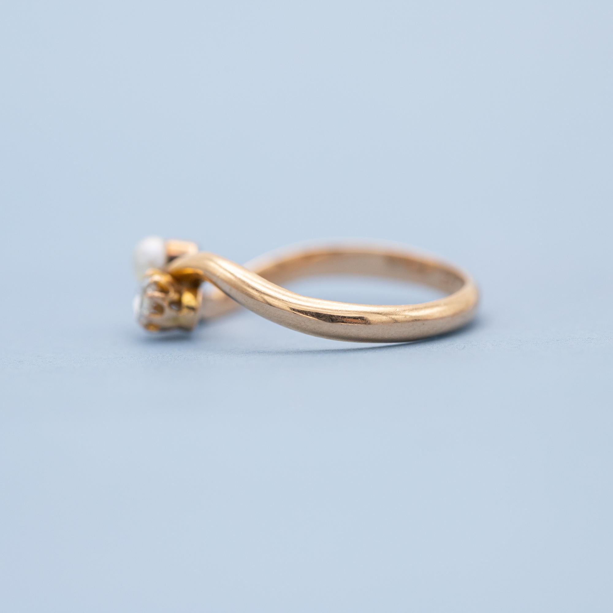 Antique 18K Toi et Moi ring - love ring - natural rose cut diamonds - engagement For Sale 5
