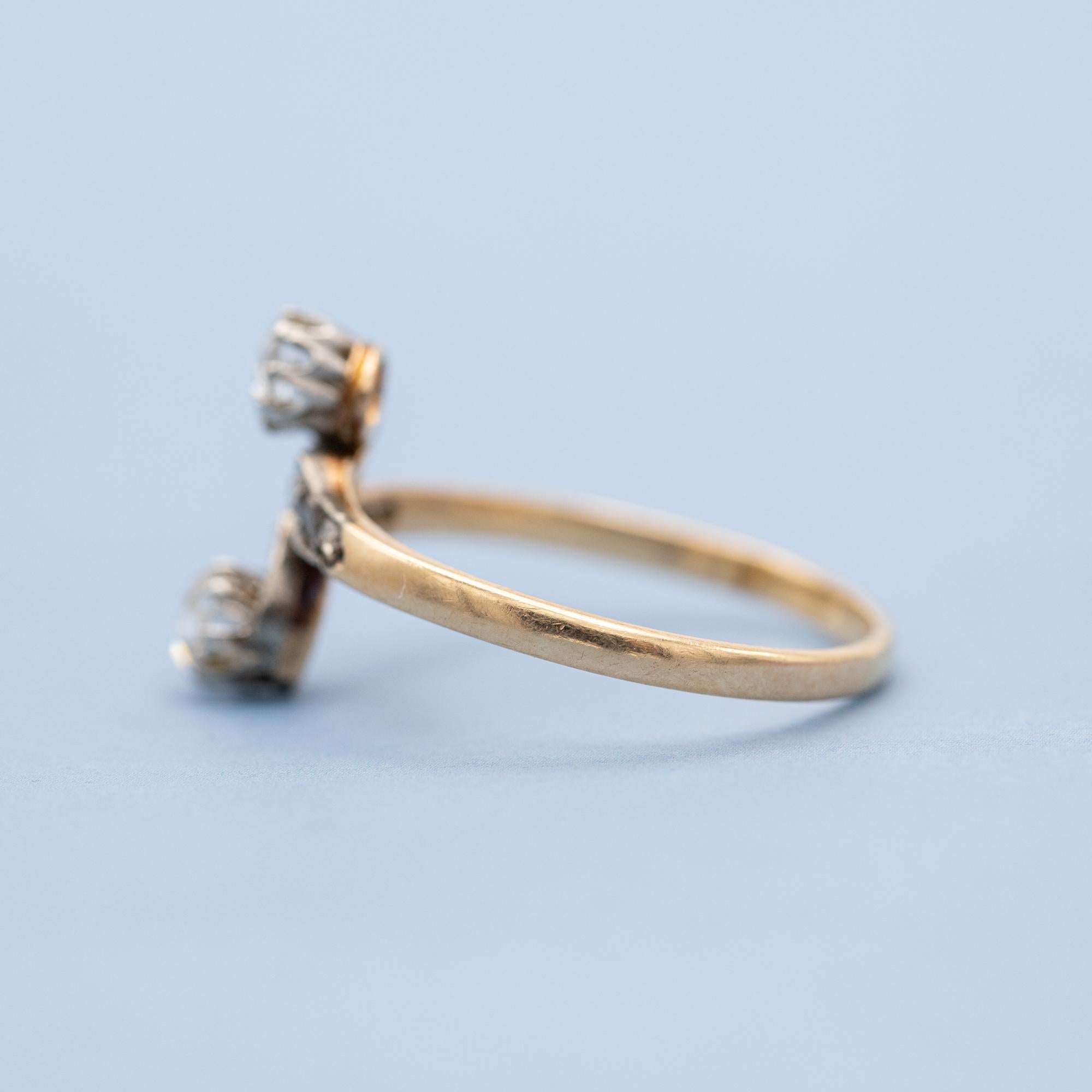 Antique 18K Toi et Moi ring - love ring - natural rose cut diamonds - engagement 5