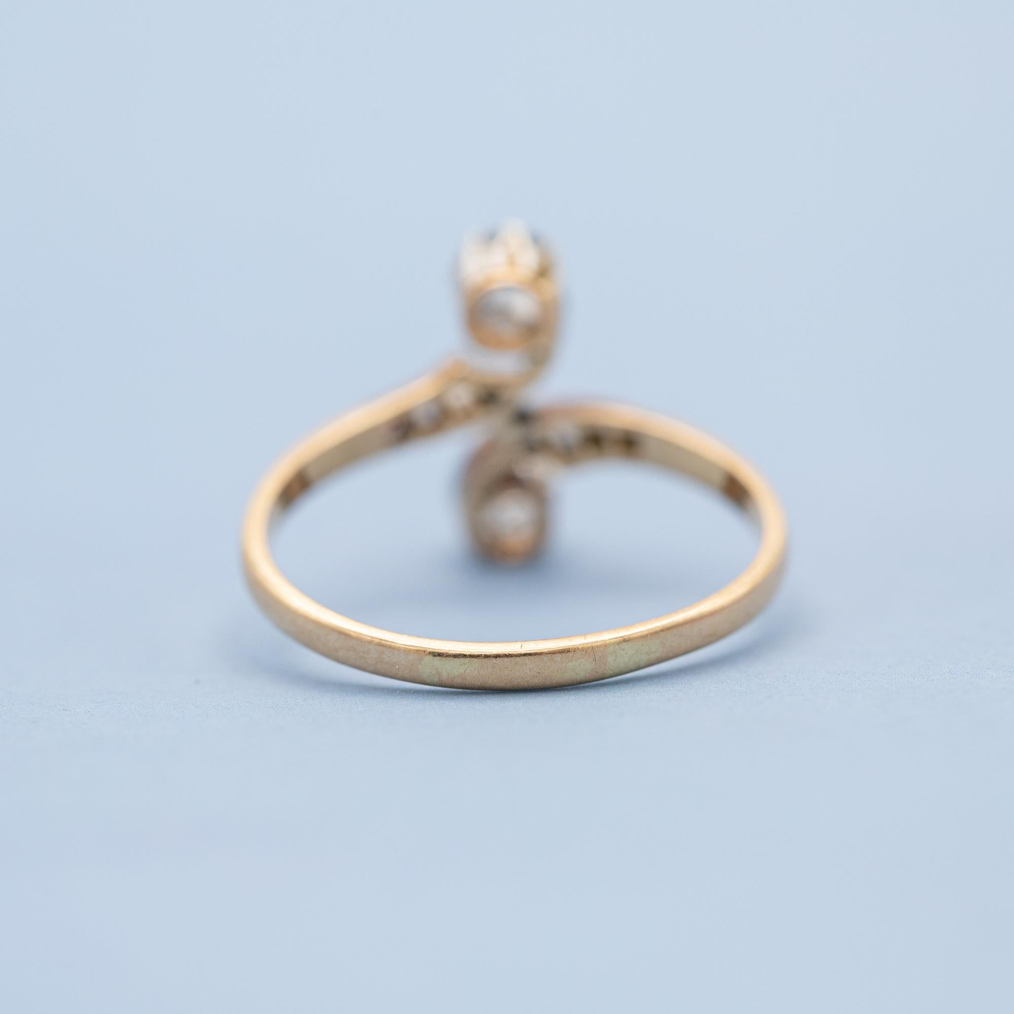 Antique 18K Toi et Moi ring - love ring - natural rose cut diamonds - engagement 6