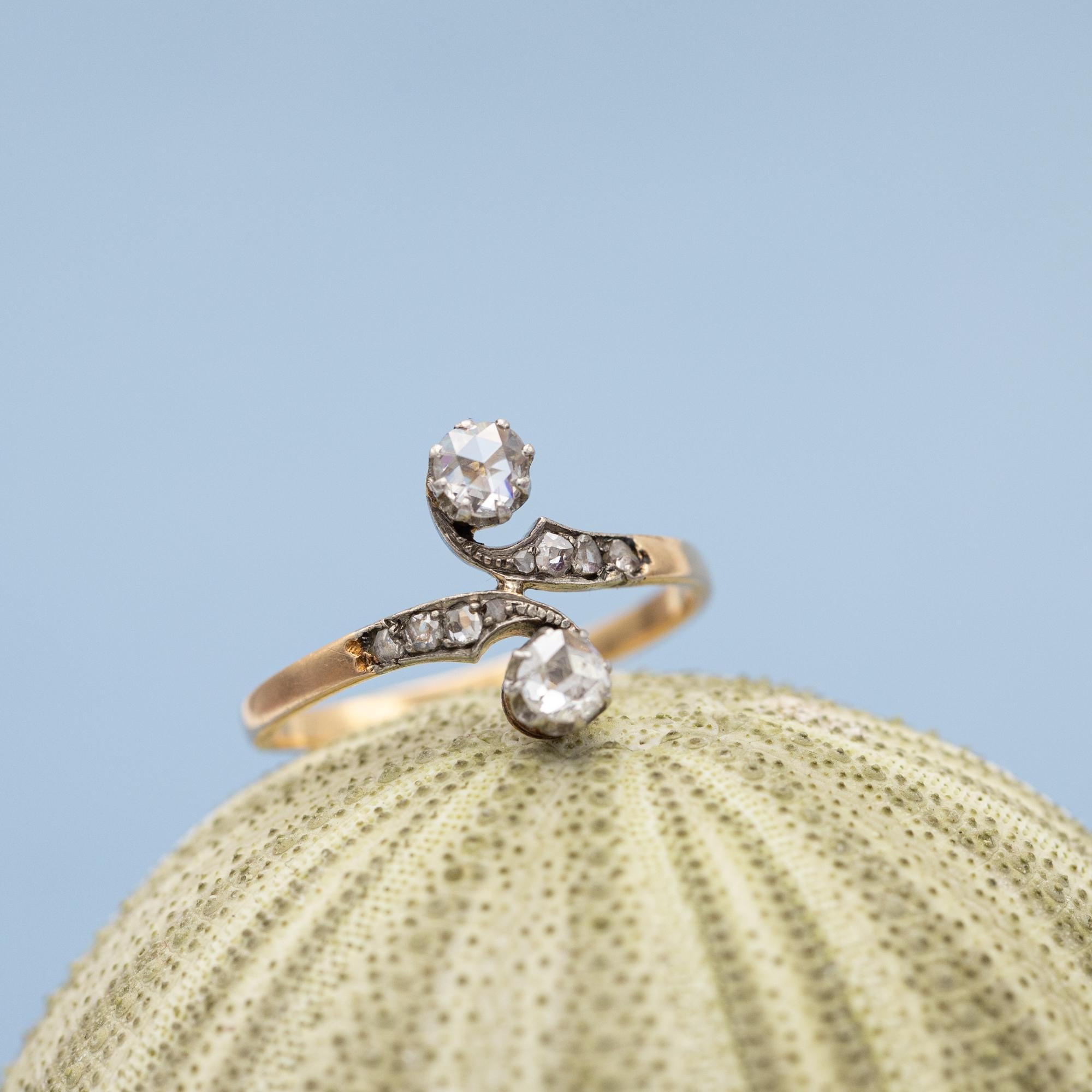 Rose Cut Antique 18K Toi et Moi ring - love ring - natural rose cut diamonds - engagement