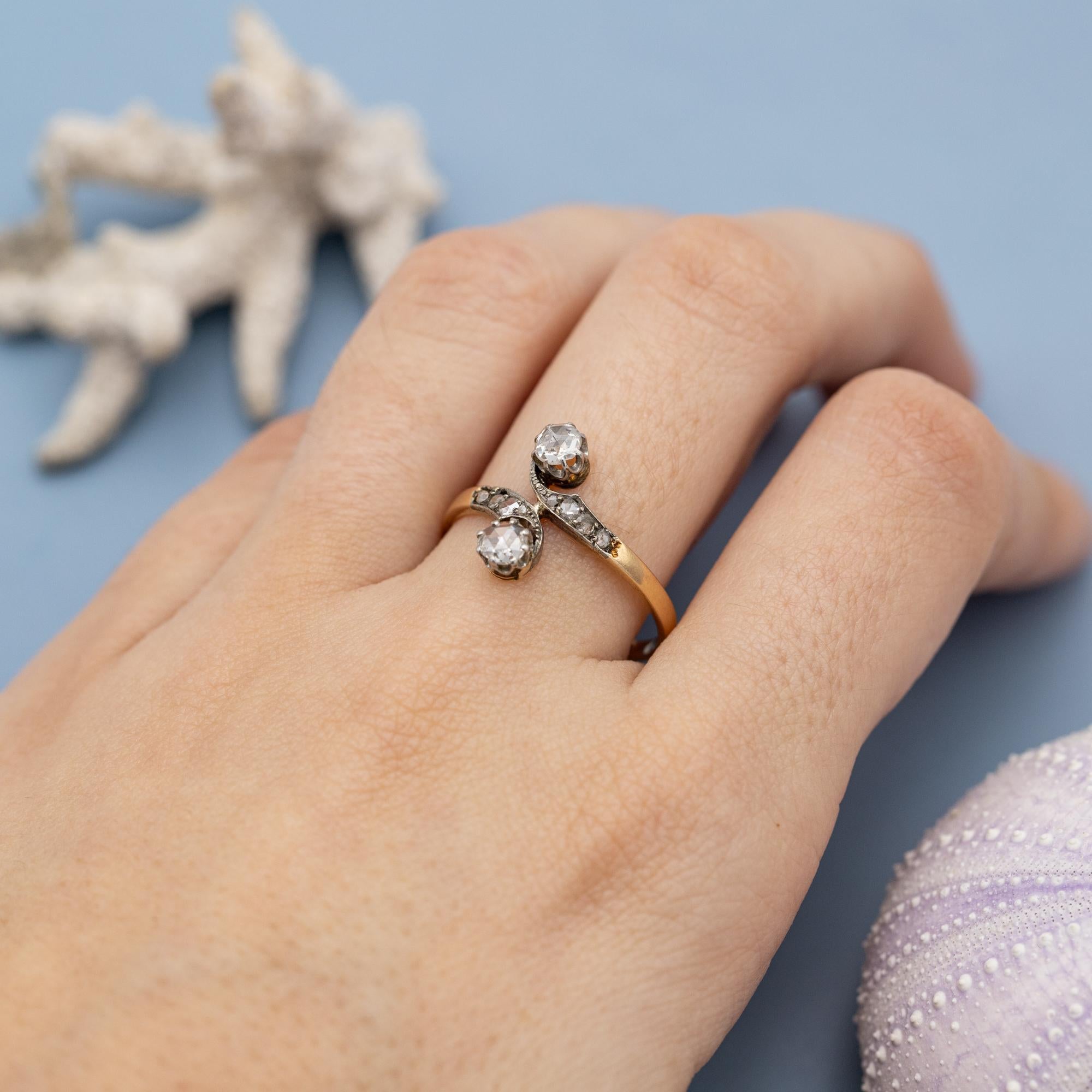 Antique 18K Toi et Moi ring - love ring - natural rose cut diamonds - engagement 1