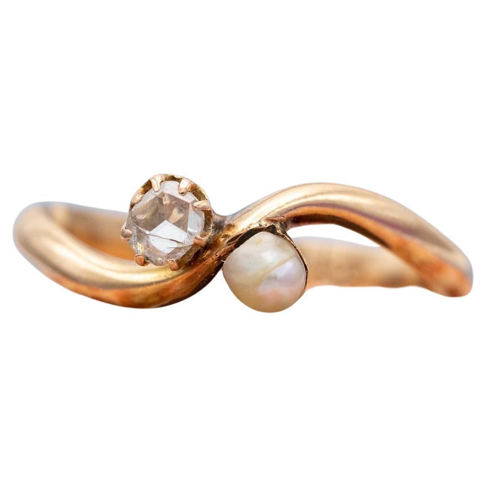 Antique 18K Toi et Moi ring - love ring - natural rose cut diamonds - engagement For Sale
