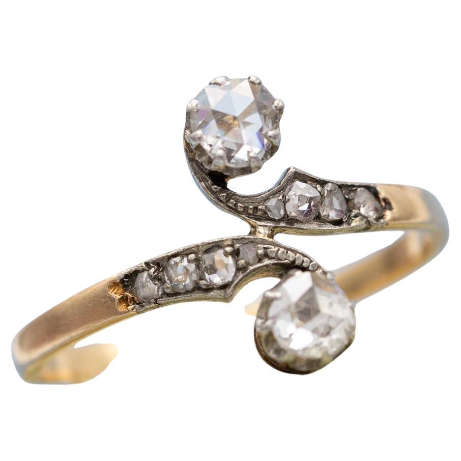 Antique 18K Toi et Moi ring - love ring - natural rose cut diamonds - engagement