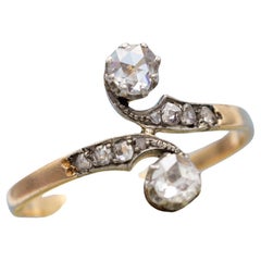 Antiker 18 Karat Toi et Moi Ring - Liebesring - natürliche Diamanten im Rosenschliff - Verlobungsring