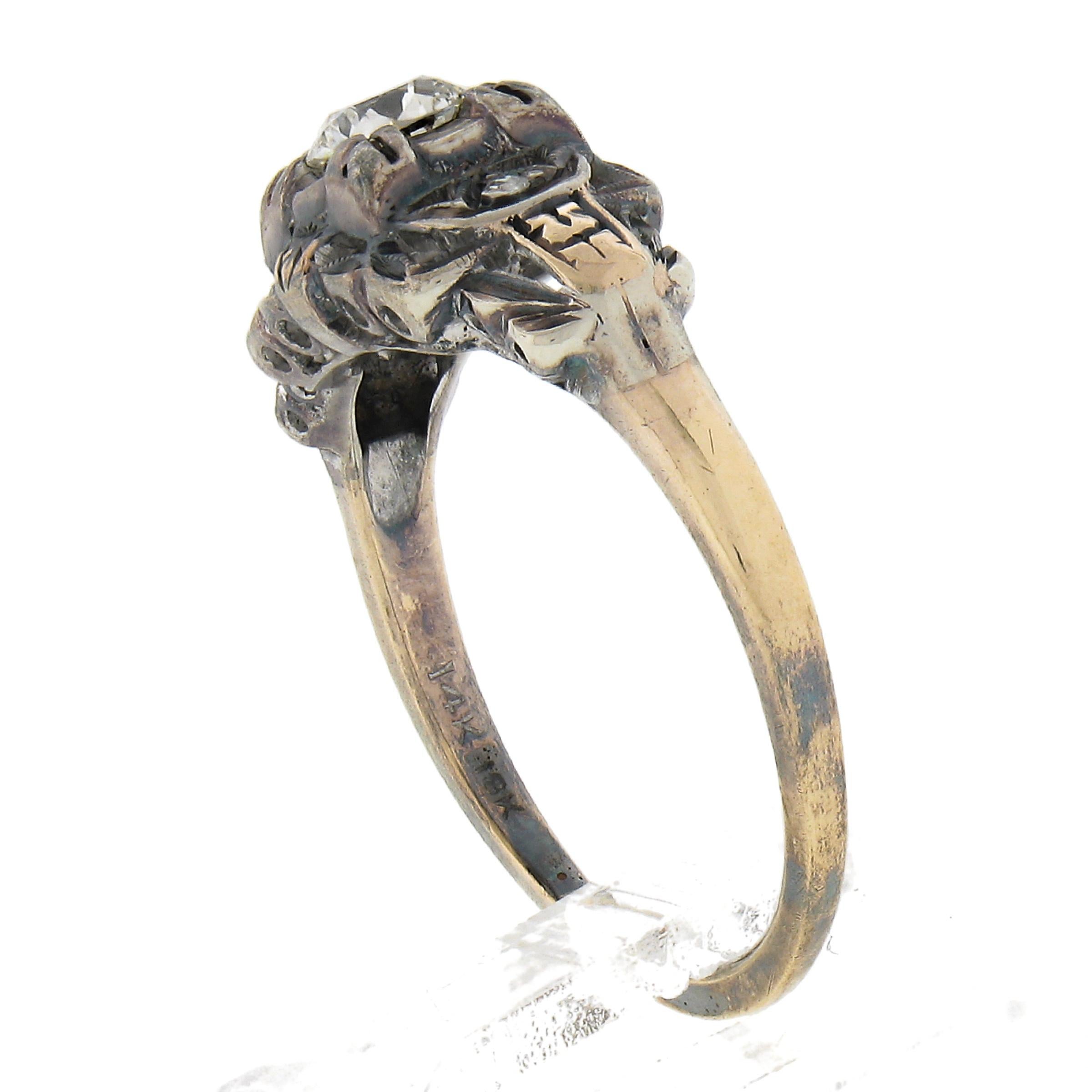 Antiker durchbrochener Milgrain-Ring aus 18 Karat TT Gold mit 0,37 Karat Diamant im alteuropäischen Schliff 4