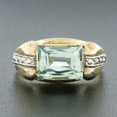 Antique 18K TT Gold 2.35ctw Rectangular Green Amethyst Prasiolite Solitaire Ring
