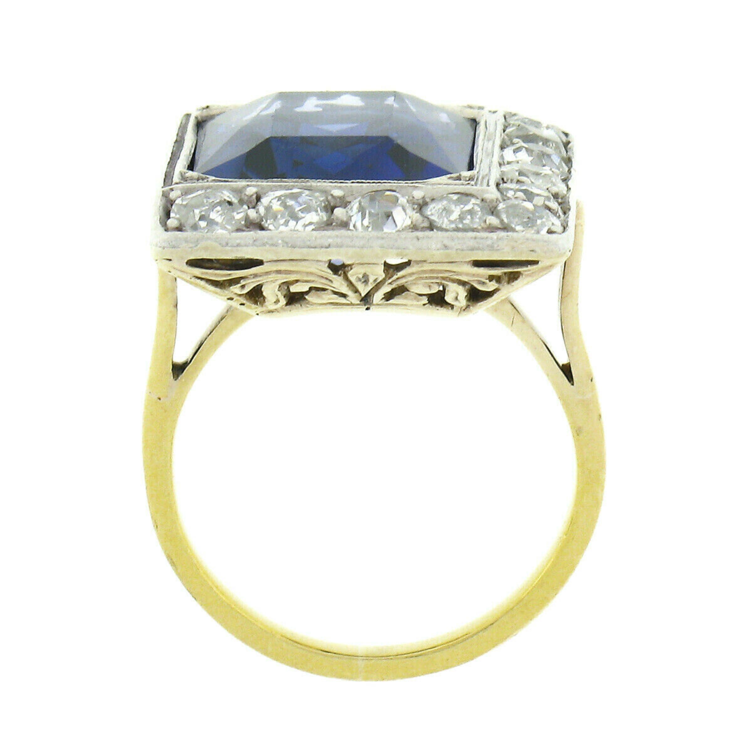 Antique 18K TT Gold Bezel Blue Stone 1.1ctw Old Mine Cut Diamond Platter Ring In Good Condition For Sale In Montclair, NJ