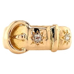 Antique 18K Victorian Buckle Ring, Circa 1890 0.11ctw Old Mine Cut Diamonds