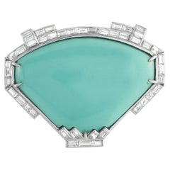 Antique 18K White Gold 2.0ct Diamond and Turquoise Brooch MF42-022026