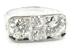 Antique 18k White Gold 2.57ct VS Diamond Filigree Ring 0.93ct and 1.04ct Centers